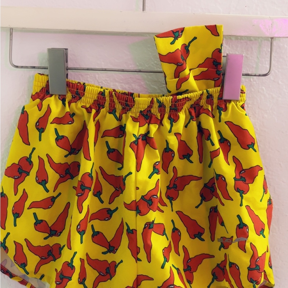 B.O.A Vibrant Yellow & Red Athletic Shorts chili pepper print